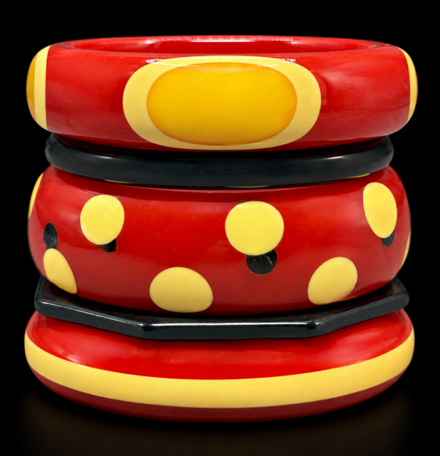 Shultz red stack dotted bakelite bangles